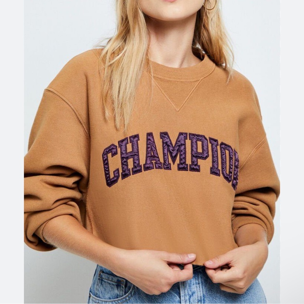 Champion Women’s Cropped Sweatshirt  SweaterTop Medium Brown Size M
